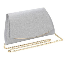 Pochette da sera con cerniera magnetica e tracolla a catena removibile, borsa a tracolla da donna in pelle sintetica argentata per uso quotidiano.