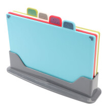 Juego de tablas de cortar con base, 5 piezas, para carne cruda, pescado, verduras y alimentos cocinados, material PP TPR, no absorbente.