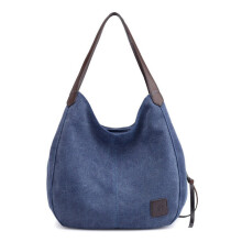 Schoudertas voor dames, duurzame canvas werktas met laptopvak en magnetische sluiting, 28 cm breed