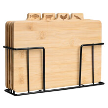 4-Piece Colour-Coded Chopping Boards for Kitchen - Bamboo Set with Steel Stand to Prevent Cross-Contamination, for Meat, Fish, Poultry, Vegetables