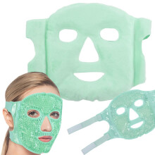 Verkoelend en verwarmend gezichtsmasker met gelparels, dubbelzijdig fluweelzacht geldesign voor ontspanning en oogverzorging.