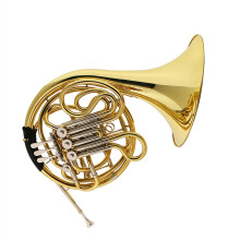 Bb/F French Horn for Beginners with Mouthpiece, Brass Lacquer Gold, 4Key Double Row, Ready to Play