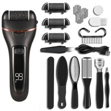 Rechargeable Electric Pedicure Device with 2 Speeds Waterproof Design, 3 Removable Roller Heads and LED Screen for Home Foot Care