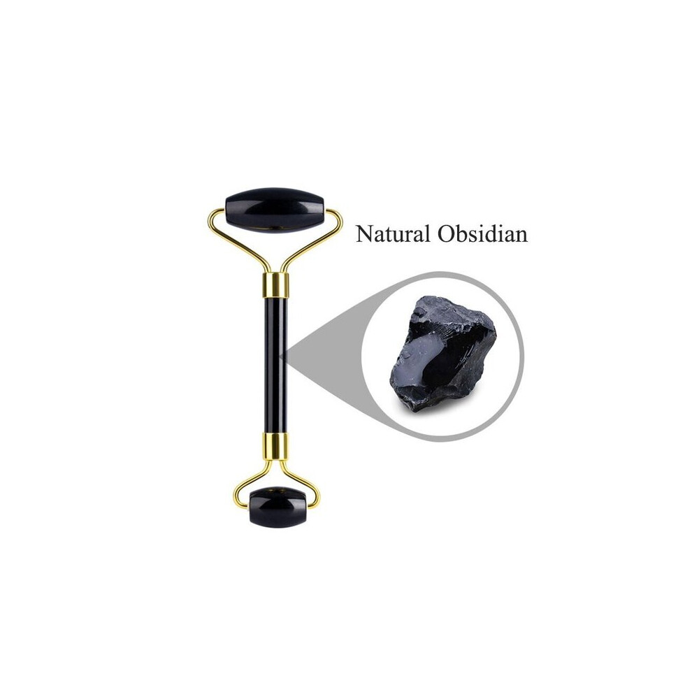 Black Obsidian Gua Sha Massage Tool, Double-Ended Roller For Skincare Absorption And Facial Contouring, Natural Stone Facial Care