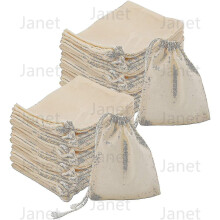 Durable Washable Cotton Drawstring Bags 4x3 Inches, 100 Pack with Strong Overlocked Seams for Multiple Uses