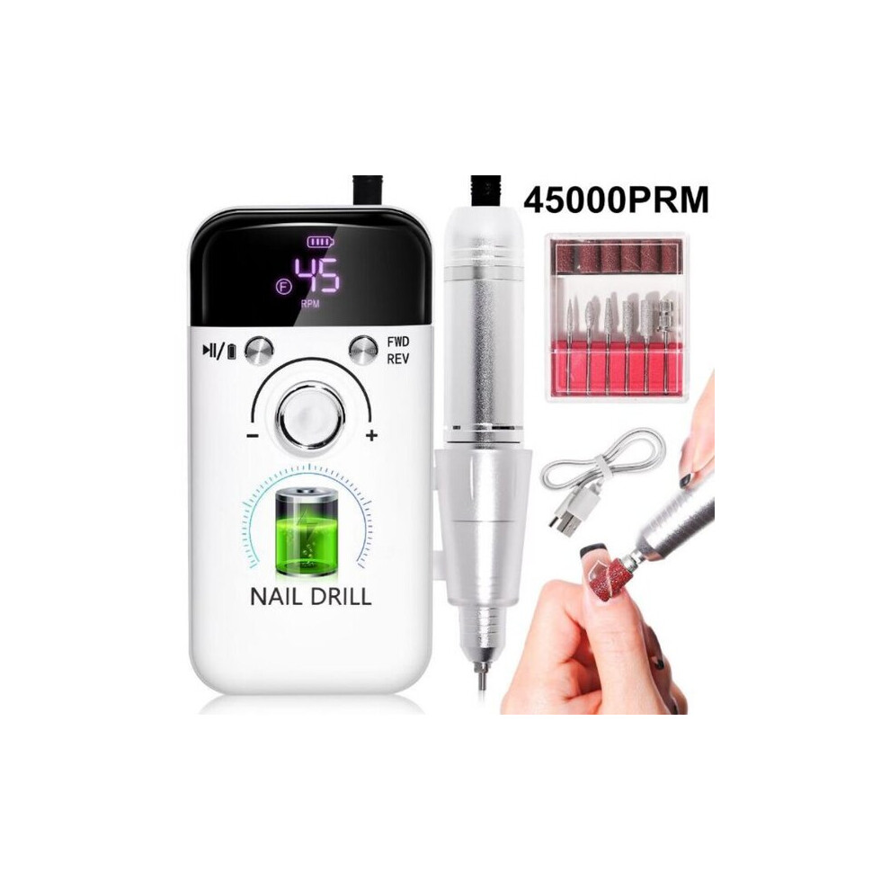 Purple Portable Electric Nail Drill, Rechargeable Cordless Manicure Tool With Belt Clip, 45000Rpm For Nail Care Filing And Polishing