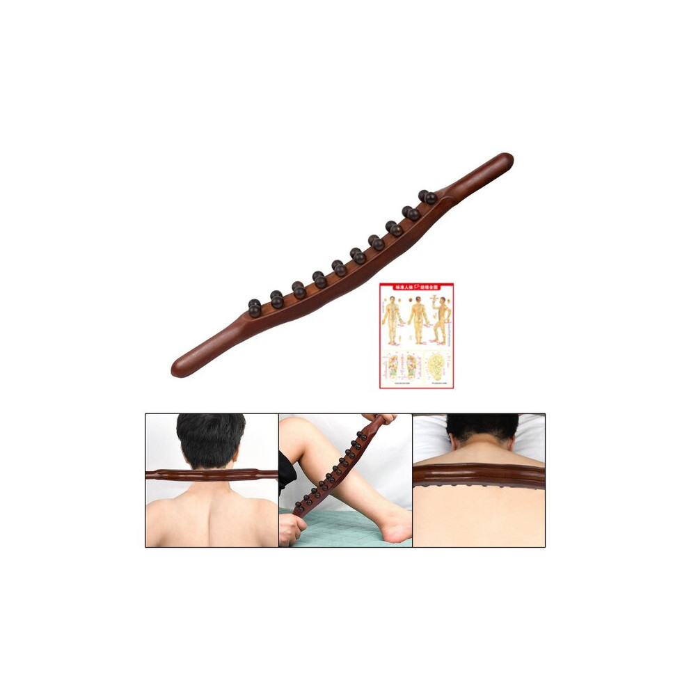 Massage Stick with 20 Acupressure Nodes Simulates Finger Massage for Muscle Tightness Portable 58cm Wooden Body Massager