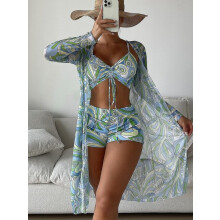 Two Piece Swimsuit for Teen Girls with Wire Free Support Polyester Fabric Solid and Floral Print Beach Style