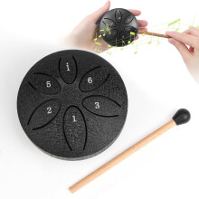Steel Tongue Drum 6 Tones Mini Handpan Drum Black with Mallets for Meditation and Yoga