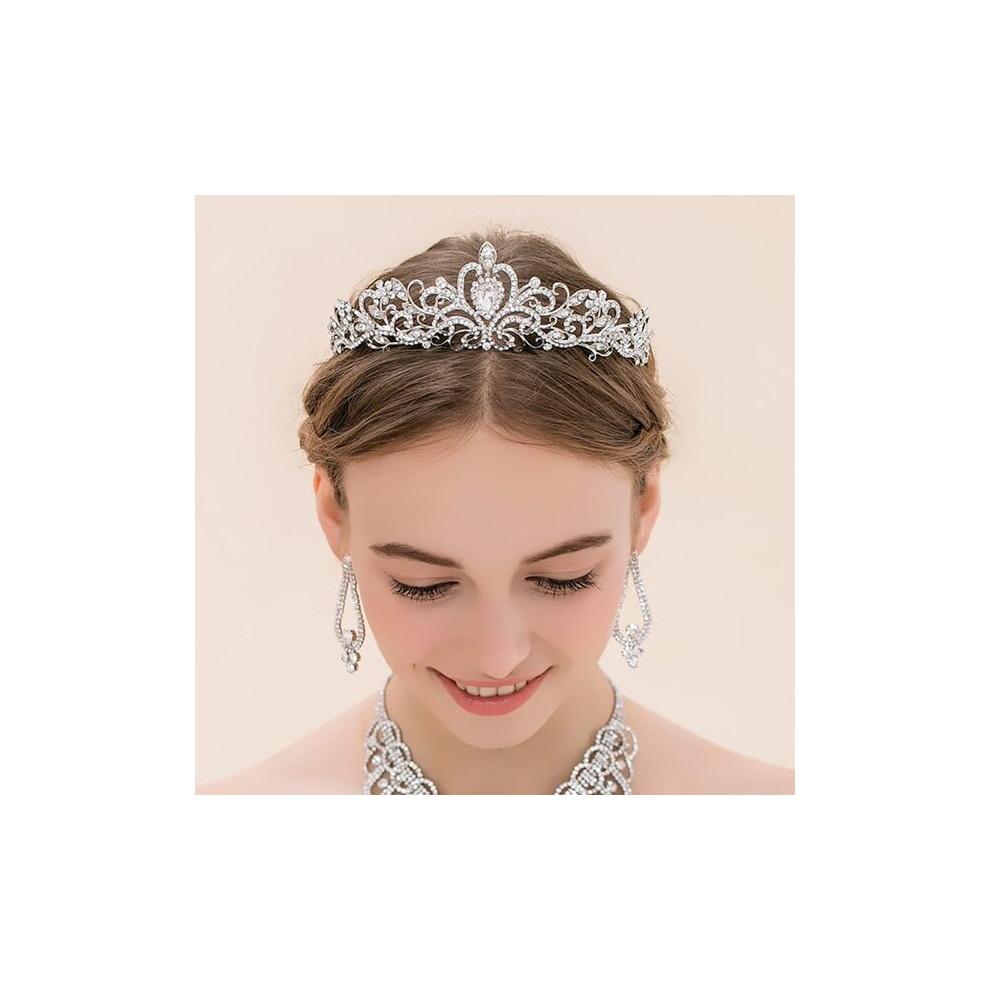Silver Wedding Hair Crown With Comb, Two Comb Design Alloy Tiara With Rhinestones For Bridal, Prom, Pageant