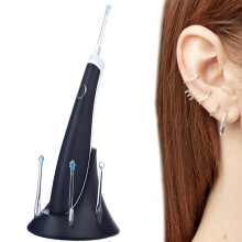 Removedor de Cera de Ouvido com Grip Antibacteriano Anti-Derrubada, Vibração Ultrassônica para Limpeza Suave, com Luz LED e 4 Pontas Substituíveis
