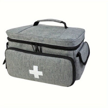 Kit di pronto soccorso per sport in famiglia, borsa medica portatile grigia con interno organizzato per riporre le forniture di emergenza.