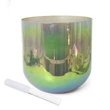 7 Inch Aurora Green Crystal Singing Bowl F Note for Chakra Meditation and Sound Healing with Striker and Oring