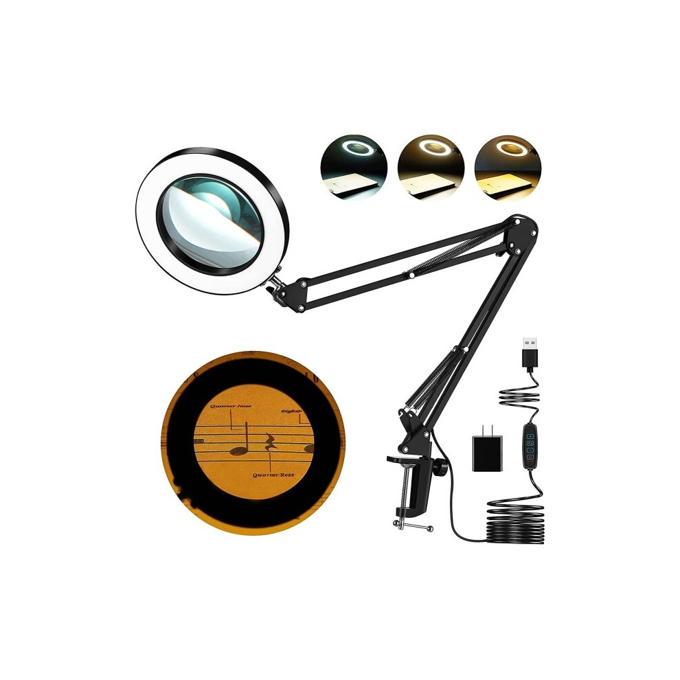 Light Magnifying Glass With For Eye Protection, 5X Magnification With Memory Function, 3 Colour Modes & 10 Dimming Levels For Crafts