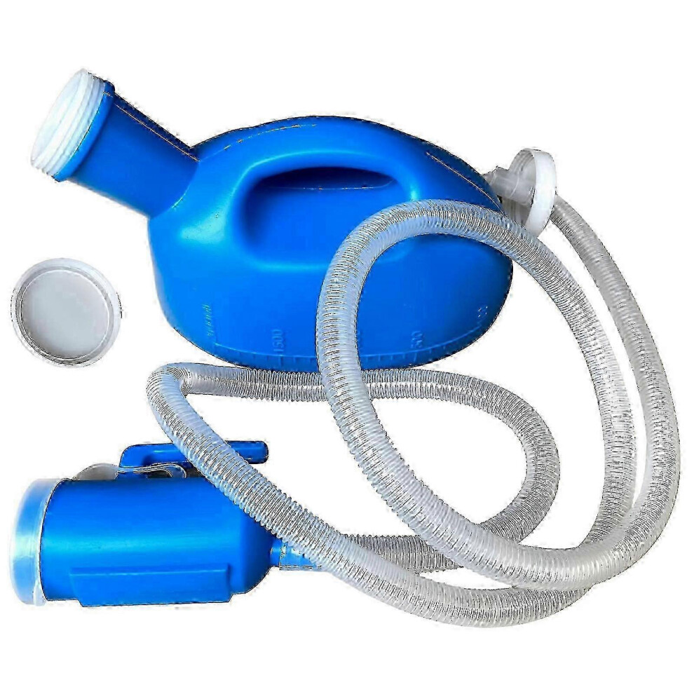 Blue Bedside Urinal For Bedridden Patient Care, 2000Ml / 68Oz Leakproof Portable Urinal With Scale 1.6M Catheter, Abs Urinal Bottle
