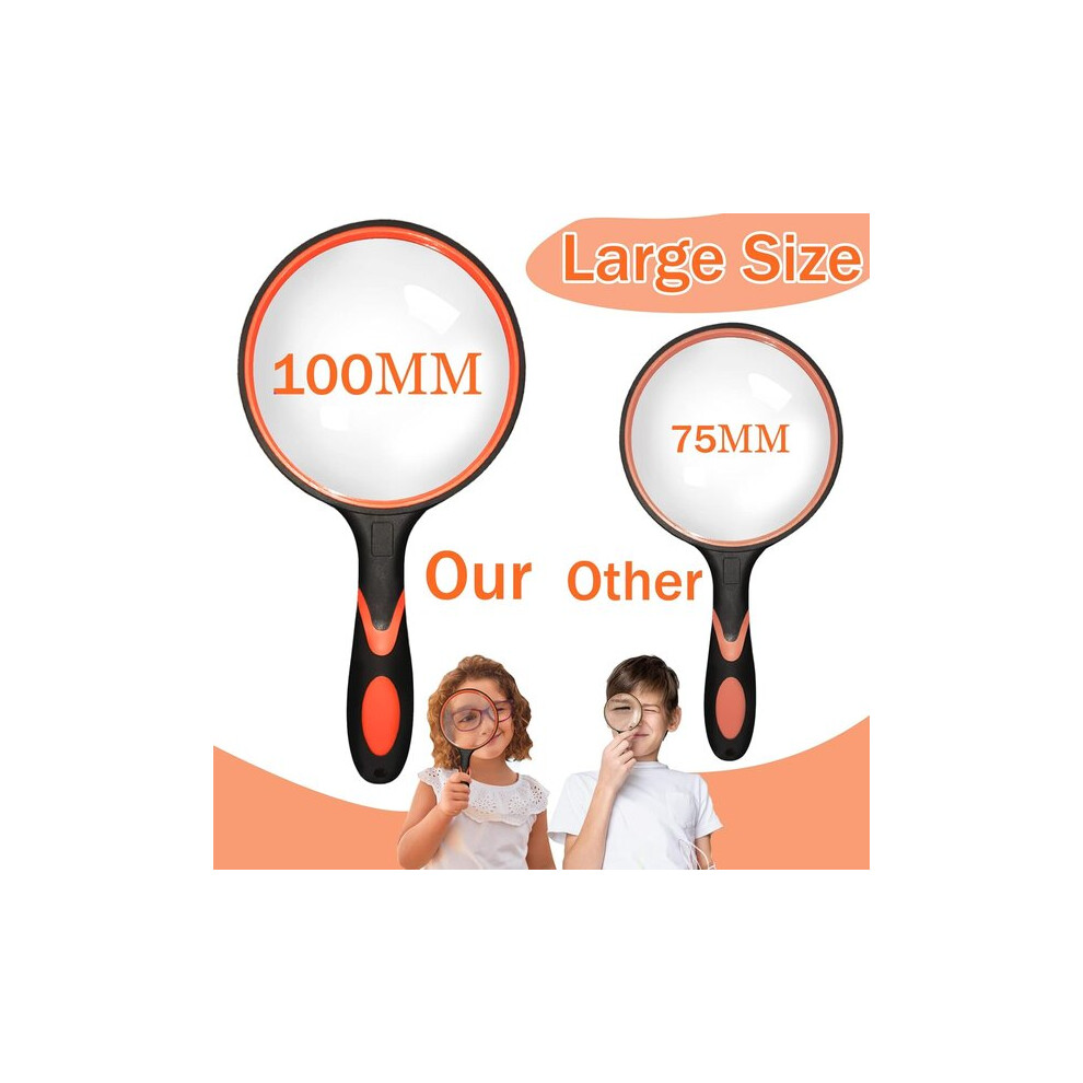 Magnifying Glass 100mm 10x Magnification, Optical Glass Lens with Rubber Handle for Inspection