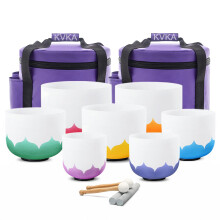 Tibetan Chakra Singing Bowls Set 432Hz 7 Colors Lotus Design with Mallets and Carry Bags