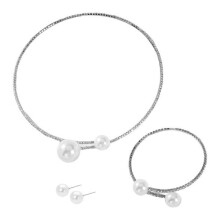 Ladies Pearl Crystal Jewellery Set, Alloy Open Adjustable Design for Bride, Prom, Party