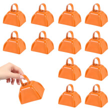 3 Inch Orange Metal Cowbells with Handle, 12Pcs Loud for Sporting Events, Football Games, Parties