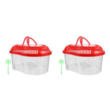2Pcs Plastic Red Portable Fish and Reptile Tank with Handle and Lid