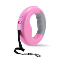 Automatic Retractable Dog Leash with LED Lights for Hands-Free Walking, 3-Metre Flat Rope Lead for Small Medium Dogs Under 20kg, Pink