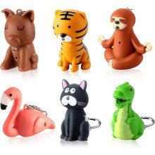 Ensemble de 6 porte-clés torches animaux mignons comprenant dinosaure, chiot, lumière LED, localisateur de clés portable pour les zones sombres