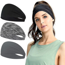 Sweat Absorbent Sports Headband, Breathable Quick-Dry Fabric 3-Piece Set, Elastic Universal Size for Women Men, Running Yoga Gym Workout
