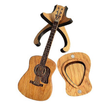 Estuche para guardar púas de guitarra con soporte, de madera, con 3 compartimentos - Vitrina con forma de guitarra, hecha a mano para músicos.
