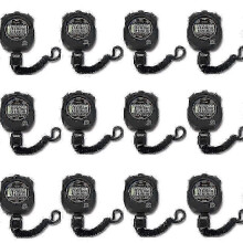 Electronic Stopwatch Timer 12-Pack with 1/100 Second Accuracy, Date Time Alarm Clock and Included Lanyard
