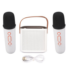 Tragbare Karaoke-Maschine mit 6-Watt-Stereo-Sound, 2 drahtlosen Mikrofonen und dynamischer RGB-Beleuchtung für ein immersives Heimkino-Erlebnis