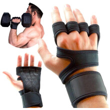 Trainingshandschoenen met polssteun, antislip grip, verstelbare pasvorm, zwart, voor veilige krachttraining en blessurepreventie.
