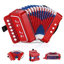 10 Key Button Accordion Mini Musical Instrument for Beginners with Clear Resonant Tone, Red