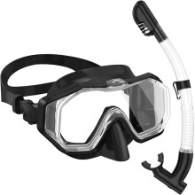 Dry Top Snorkel Set, 180 Panoramic View Diving Mask with Anti-Fog Lens Soft Silicone Skirt, Adjustable for Adults Children