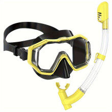 Dry Top Snorkelling Mask with 180 Panoramic View Anti-Fog Lens, Adjustable Strap for Adult and Junior, 3 Window Design, Leak-Free Seal