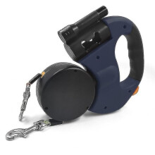 Dubbele oprolbare hondenriem met afvalzakjesdispenser en LED-zaklamp, 3 meter riem voor twee honden, ergonomische antislip handgreep