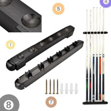 Solid Wood Billiard Cue Rack, Wall Mounted Holder with 6 Cue Capacity, Secure Storage for Pool Sticks, for Game Room and Club Use
