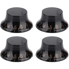 4er-Set Reglerknöpfe, schwarz-goldene Farbe, kompatibel mit 6-mm-Potentiometern für E-Gitarren, Kunststoff, einfache Montage