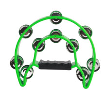 Double Row Green Hand Tambourine with Electroplated Bells, Ergonomic Grip Metal Percussion Instrument