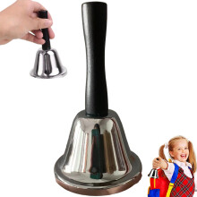 Loud Hand Bell with Plastic Handle for School Church Hotel, Durable Metal, Clear Sound 5x3 Inch