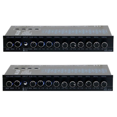 2X 9 Band Equalizer High Performance 9 Equalization Bands 12V  for Boat RV Car Metal with CD AUX Input DSP Chip Output