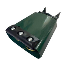 4 Inch Green Metal Cowbell Percussion Instrument with Noise Reduction Strip for Sports and Drum Kit