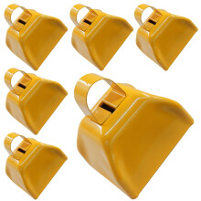 6 Pack 3 Inch Orange Metal Cowbells with Handle for Sporting Events, Loud Ring for Parties and Weddings