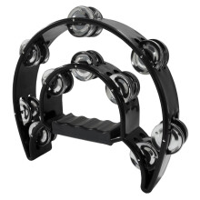 Tambourine Double Row with Metal Jingles, Half Moon Handheld Percussion for Kids and Adults, Black