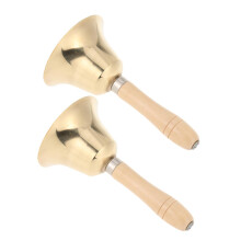 Hand Bell and Service Bell Set with Loud Clear Ring, Copper Bell Wooden Handle for Classroom, Wedding