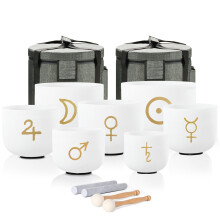 Quartz Crystal Singing Bowl Set 432Hz Cosmic Pattern 7Note Chakra with Carry Case for Meditation