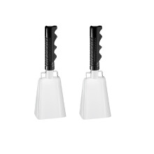 2Pack 9 Inch White Metal Cowbells with Wooden Handles for Loud Outdoor Sporting Event Cheering