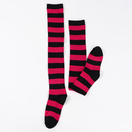 Women\'s Striped Over Knee Socks Black & Red 2