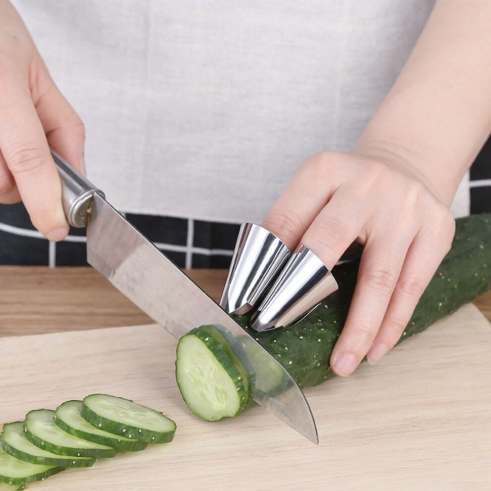 Stainless Steel Finger Protector Guard 4Piece Set Silver AntiCut Hand Tool For Kitchen Slicing And Chopping
