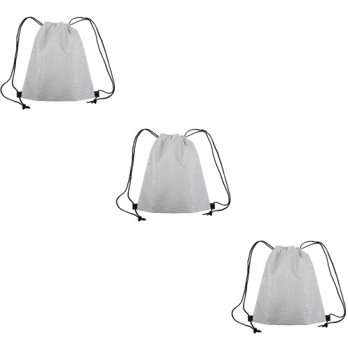 3Pcs Lightweight Drawstring Backpacks Grey Oxford Cloth Storage Bags