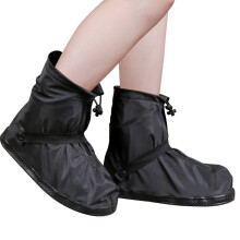 A Pair Of Adults Snap Strap Waterproof Non Slip Shoe Covers L Black